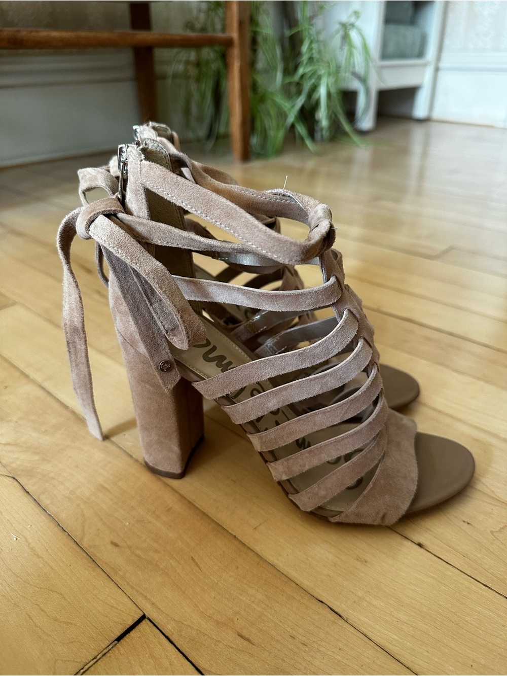 Sam Edelman Blush Taupe Suede Strappy Block Heel Sandals